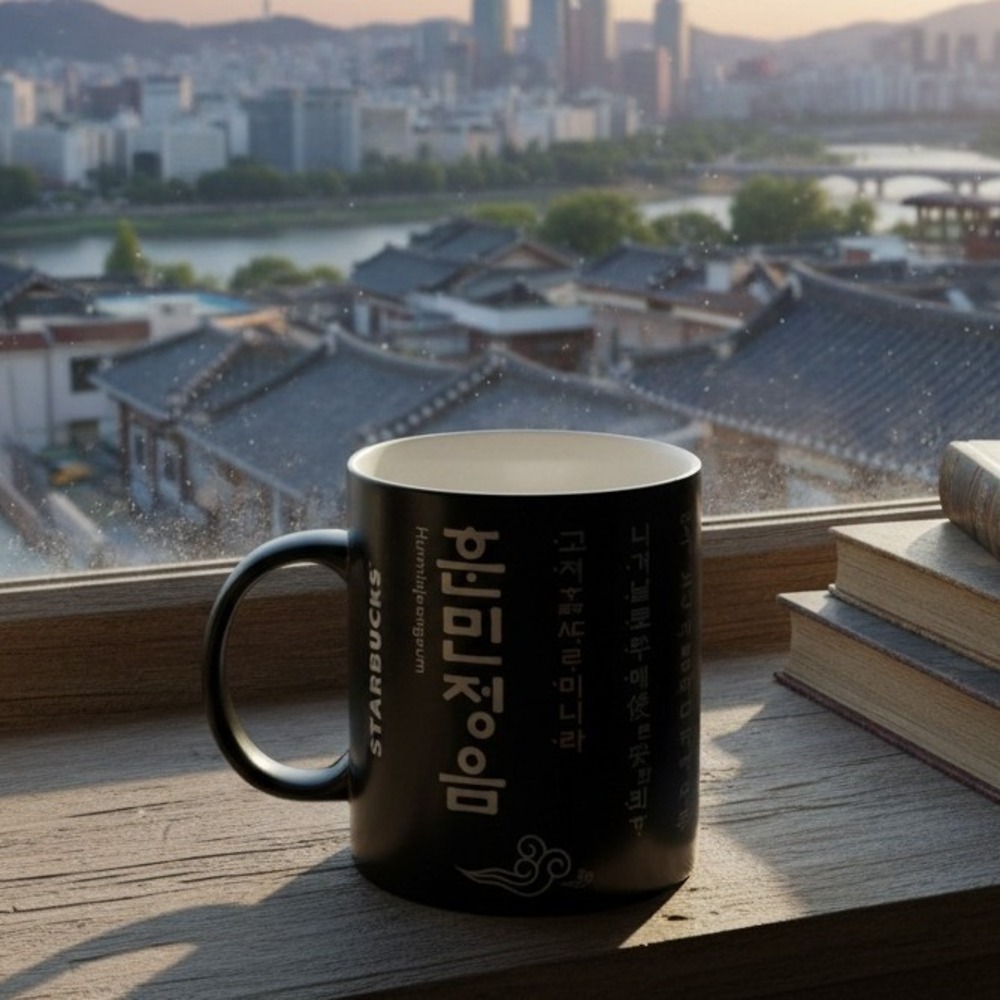 Starbucks Korean‎ Language Hangul Letter Alphabet Coffee Tea Mug 473ml Black